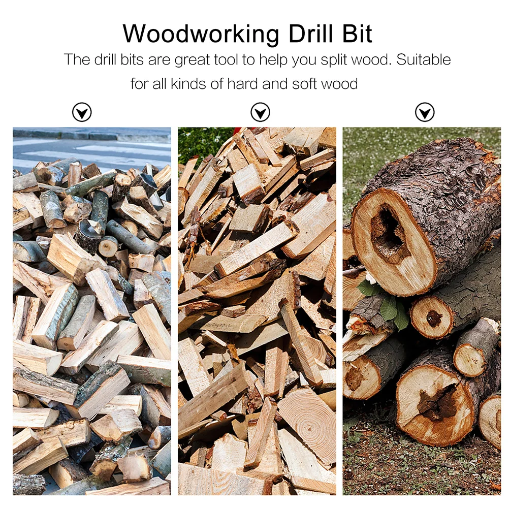 

1Set Steel Material Firewood Splitter Drill Bits Antiskid Groove Design Splitting Tool Splitting Wood Drill Bit