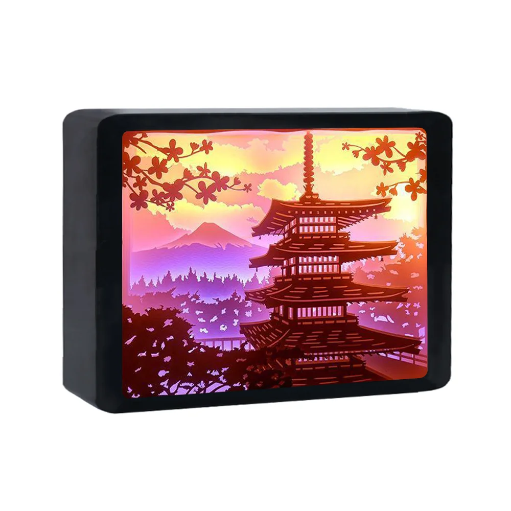 Japanese Pagoda Anime Light Box Paper Cut Light Box Led Light Anime Shadow Box Wall Art Lamps For Room Decoration Brthday Gift