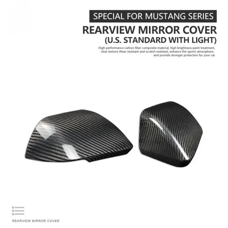 Tiypeor Rearivew Mirror Cover For Ford Mustang S550 2015 - 2023 US Dry Carbon Fiber  Dry Car With LED Turn Signal Overlay Caps