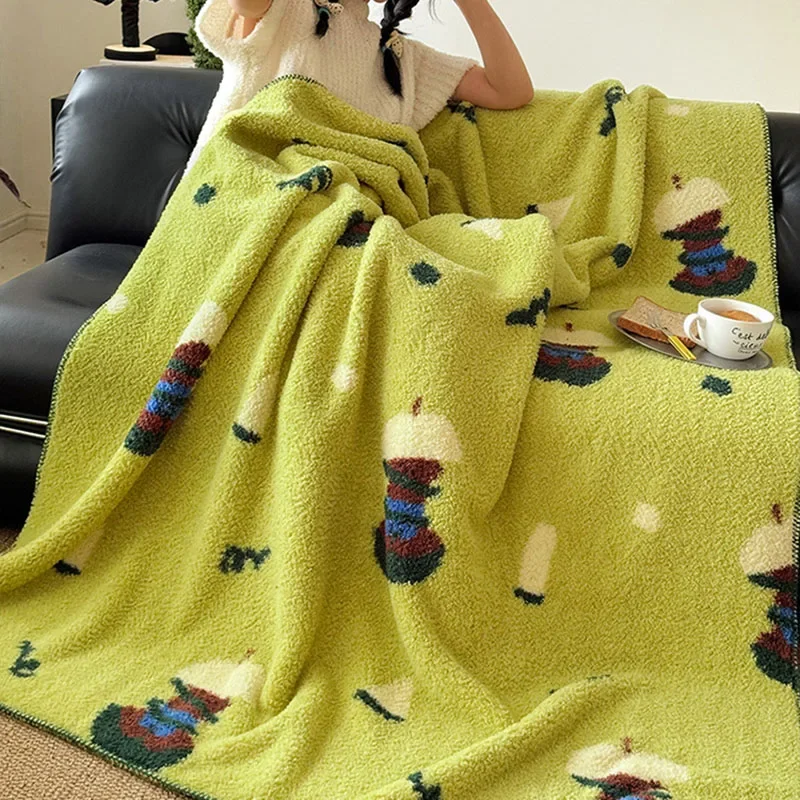 Korean Cartoon Velvet Blankets Super Soft Lovely Printed Air-Conditioned Sofa Blanket Skin-Friendly Office Nap Shawl Cushion