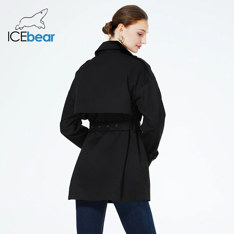 ICEbear 2023 New Women\'s Autumn Windbreaker Stylish Casual Female Short Trench Coat Brand Women Clothing with Belt  GWF20027D