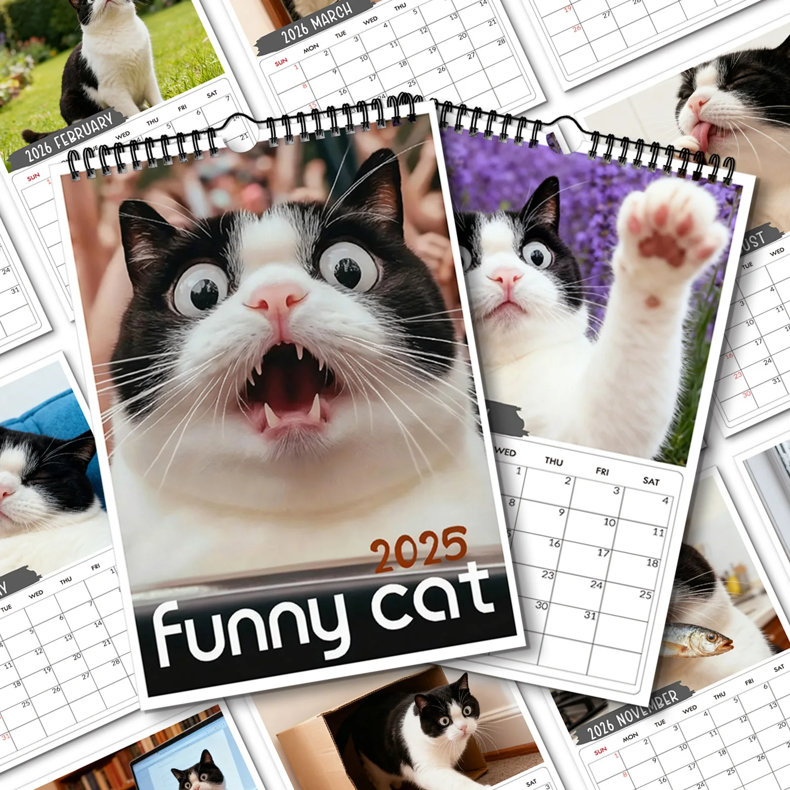 

1PC 2026 Spiral Calendar, Hilarious Funny Cat Theme, Suitable for Home Living Room Wall, Ideal for Friendship Gifting