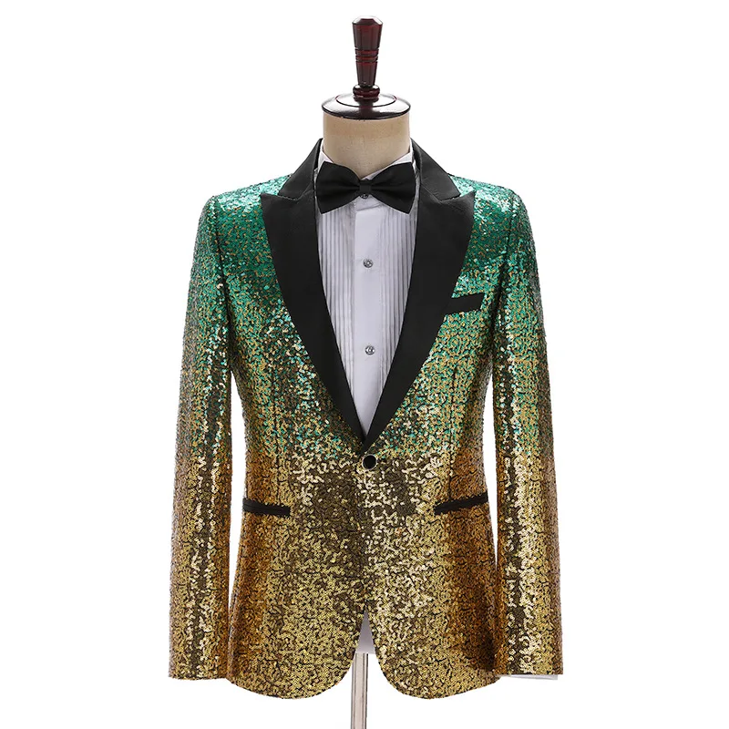 New Men's Suit Gradient Sequins Stage Walk Show Dress Color Suit Top Nightclub Anchor Suit Coat