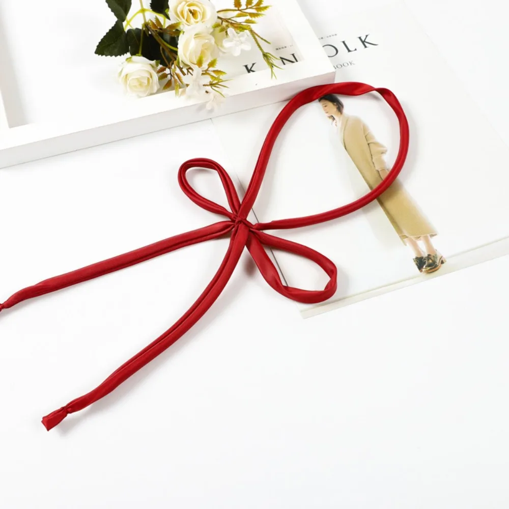 Simple Solid Color Neck Tie Thin Satin Bowtie Ribbon Knot School Student