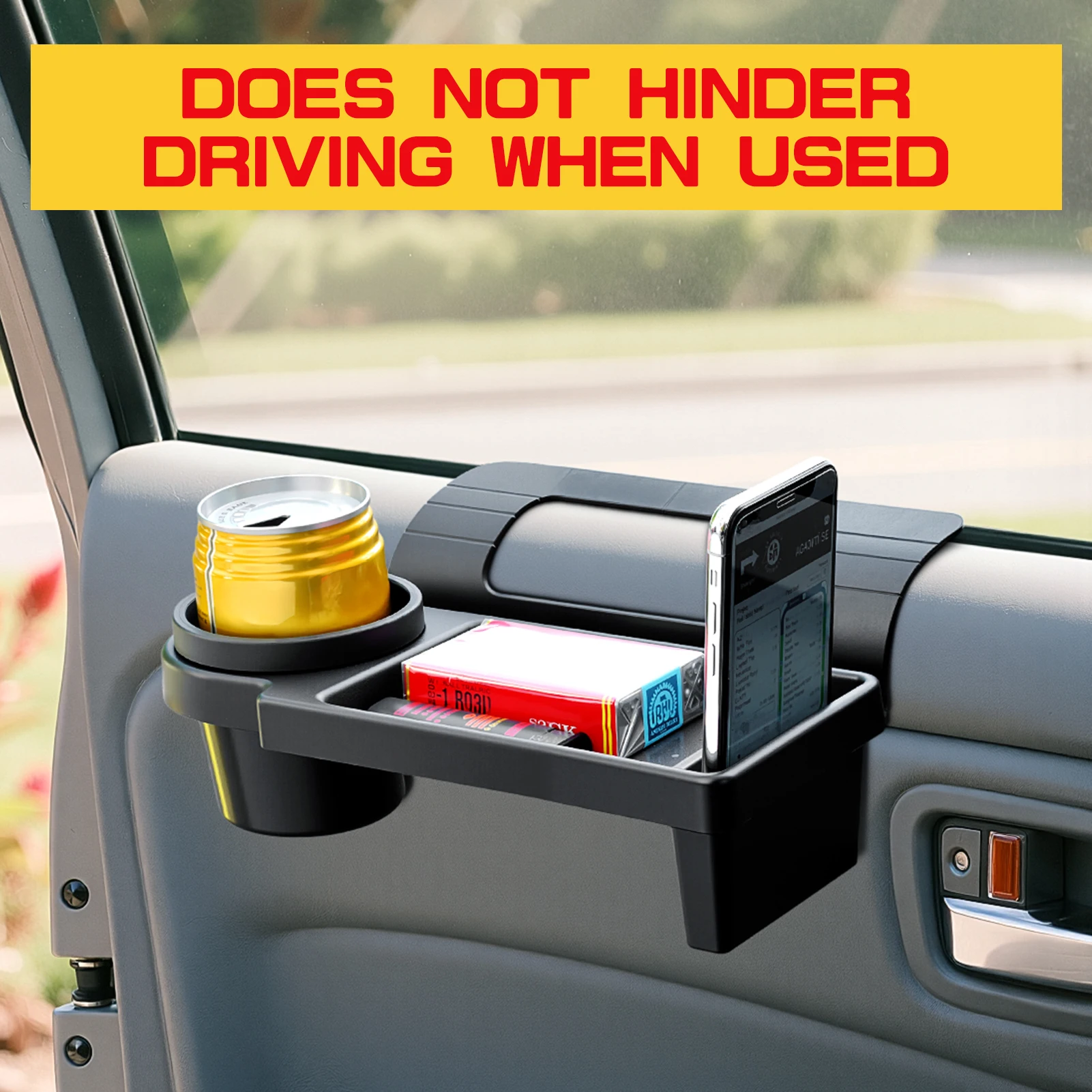 

Подвесной органайзер на дверь автомобиля, многофункциональный ящик для хранения с подстаканником, карманом для телефона и 4 пенопластовыми подушечками для салона автомобиля