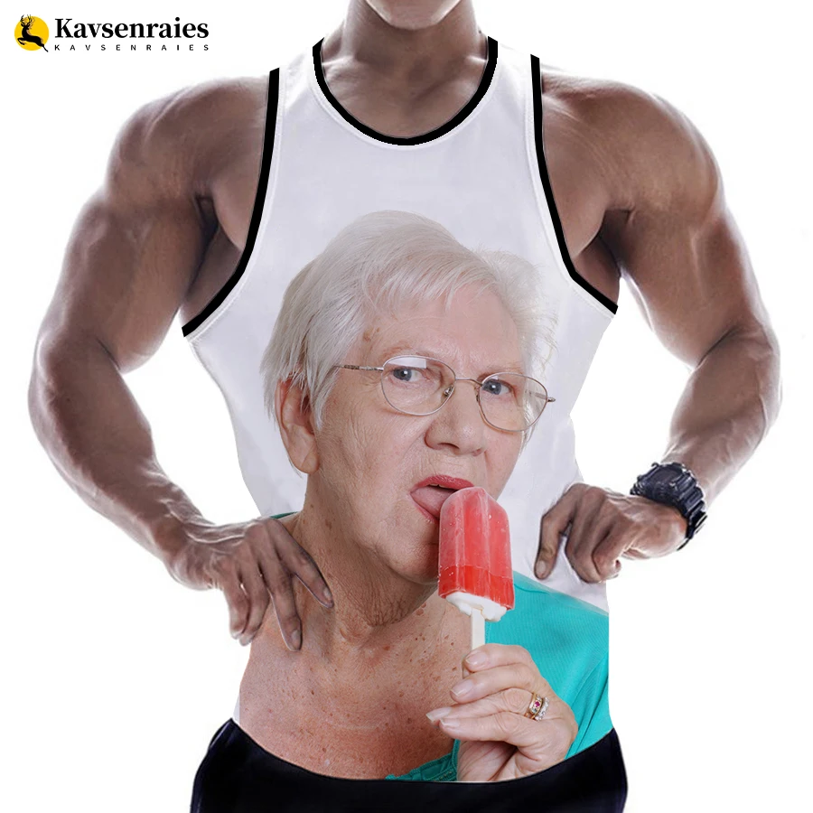 Funny Men Lady Licking A Red Popsicle Tank Tops Sleeveless T Shirts Digital Printing Harajuku 3D Printed Oversized Tees Tops 6XL