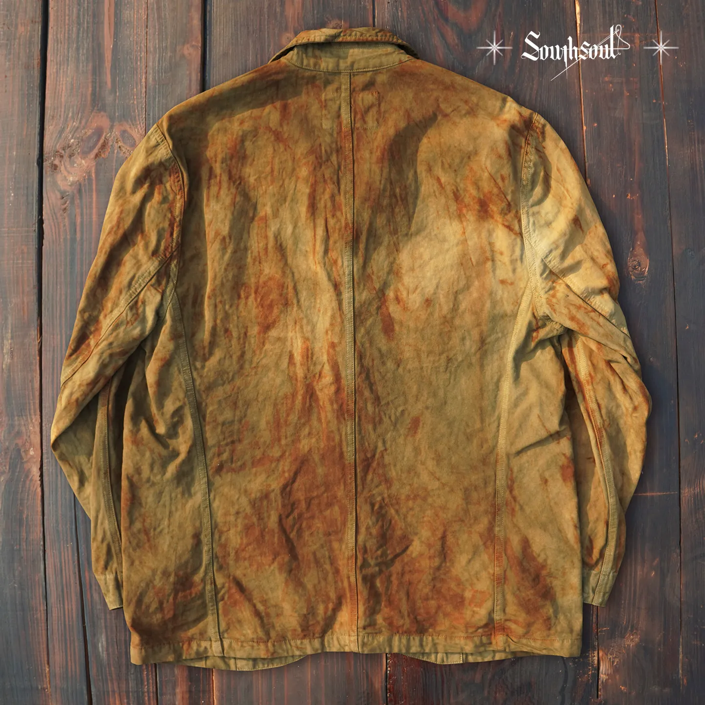 Heavy Cotton Fine Canvas Hand-Made Old Plant Dyed Railway Tooling Jacket Onion Skin Dyed Grass and Wood Dyed Jacket