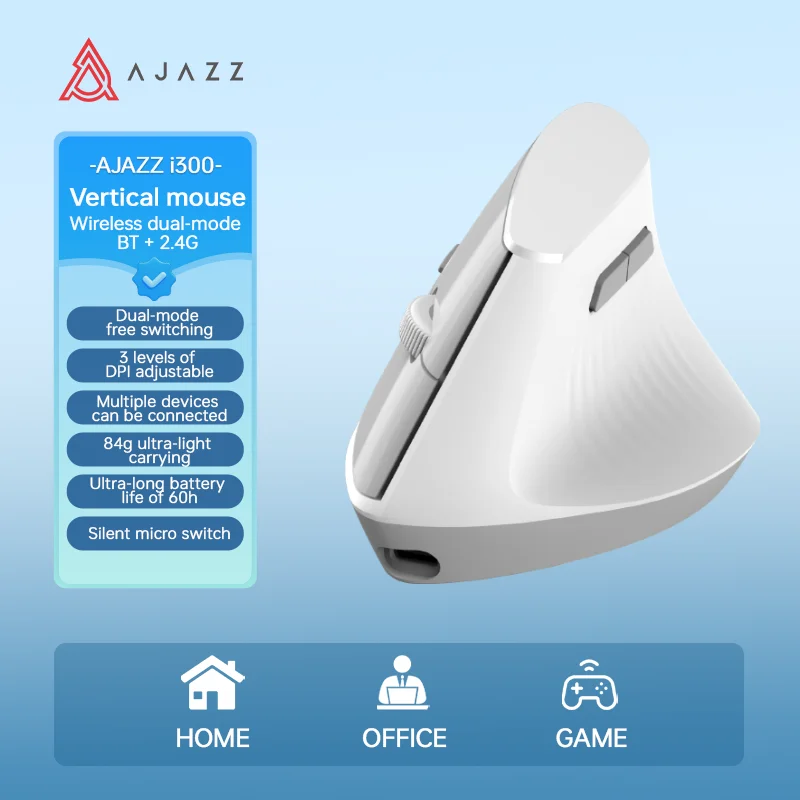 AJAZZ i300 Dual-Mode draadloze muis, Bluetooth+2.4G, 1600DPI, Stil, 84g, USB-C, Rechtshandig, PC/Laptop