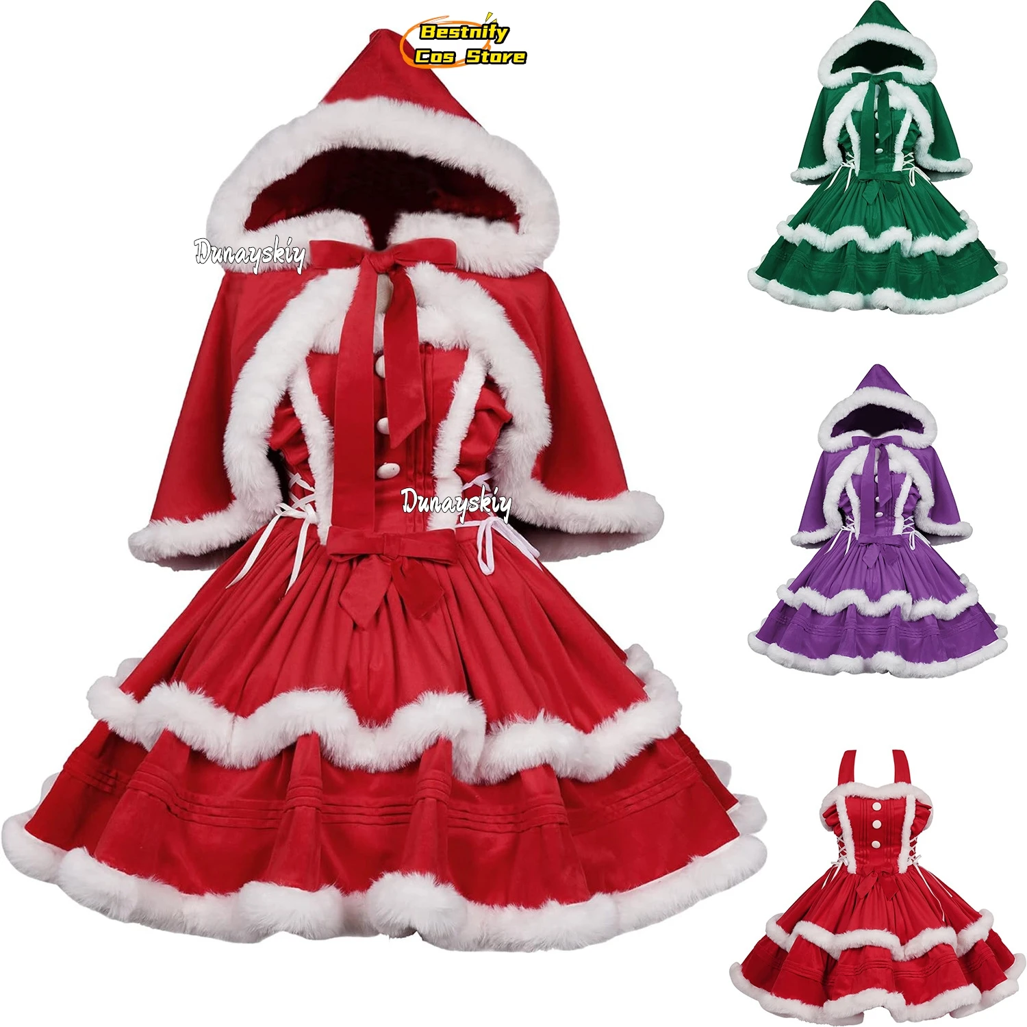 Weihnachtsrock COSPLAY Kleid Weihnachten Rotkäppchen Kleid Trägerrock mit kleinem Schal Sexy Bunny Girl