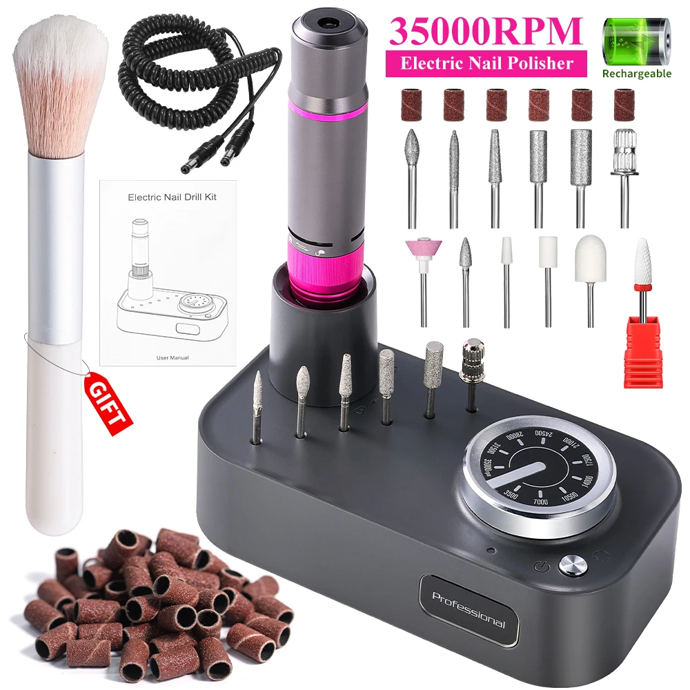 하이 퀄리티 전기 네일 드릴 머신, 전문 네일 전기 선반 샌딩기 파일, 매우 조용한 매니큐어 드릴 펜, 35000RPM