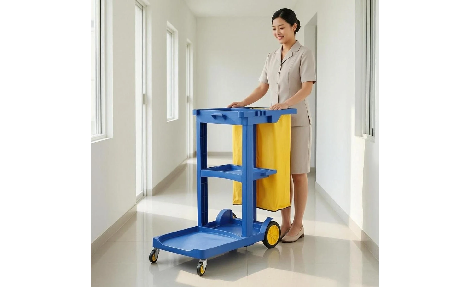 Rolling Cleaning Trolley Textile Storage Bag Cleaning Trolley Household Organizer Raised Shelf Lower Tray