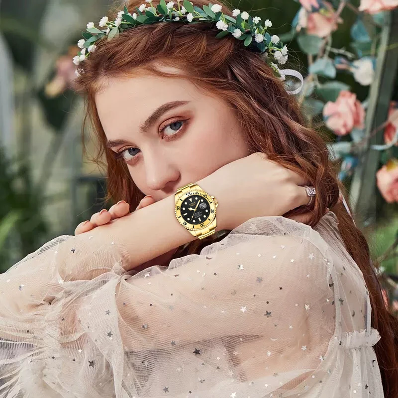 Relogio Feminino 2023 LIGE New Women Watches Top Brand Luxury Gold Women's Bracelet Diver Watch Ladies Dress Quartz WristWatch
