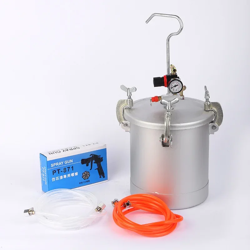 

l # 10 Liter Feed Texture Coating Paint Tank Pot Pressure Bucket With PT871 Colourful Air Spray Gun Paint Sprayer High Pressure