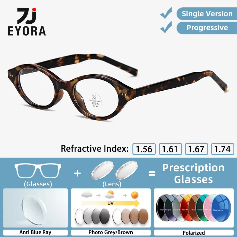 

EYORA Retro Skinny Face Oval Reading Glasses Women Anti Blue Light Myopia Eyewear Photochromic Progressive Prescription Eyewear