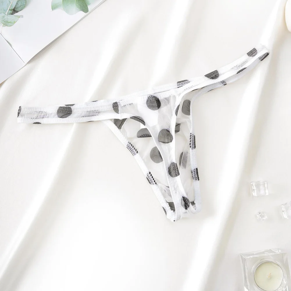 1pc Men Sexy Thongs Mesh Translucent Printed Underwear Thong U Shape Pouch Breathable Mini Briefs G-string Underpants
