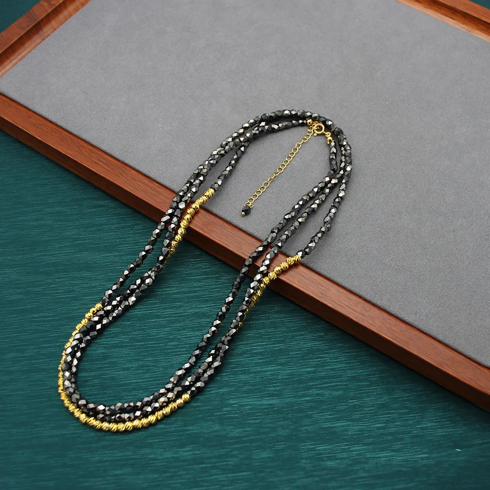 

French high-quality multi-turn denier crystal slender chain millet bead long necklace