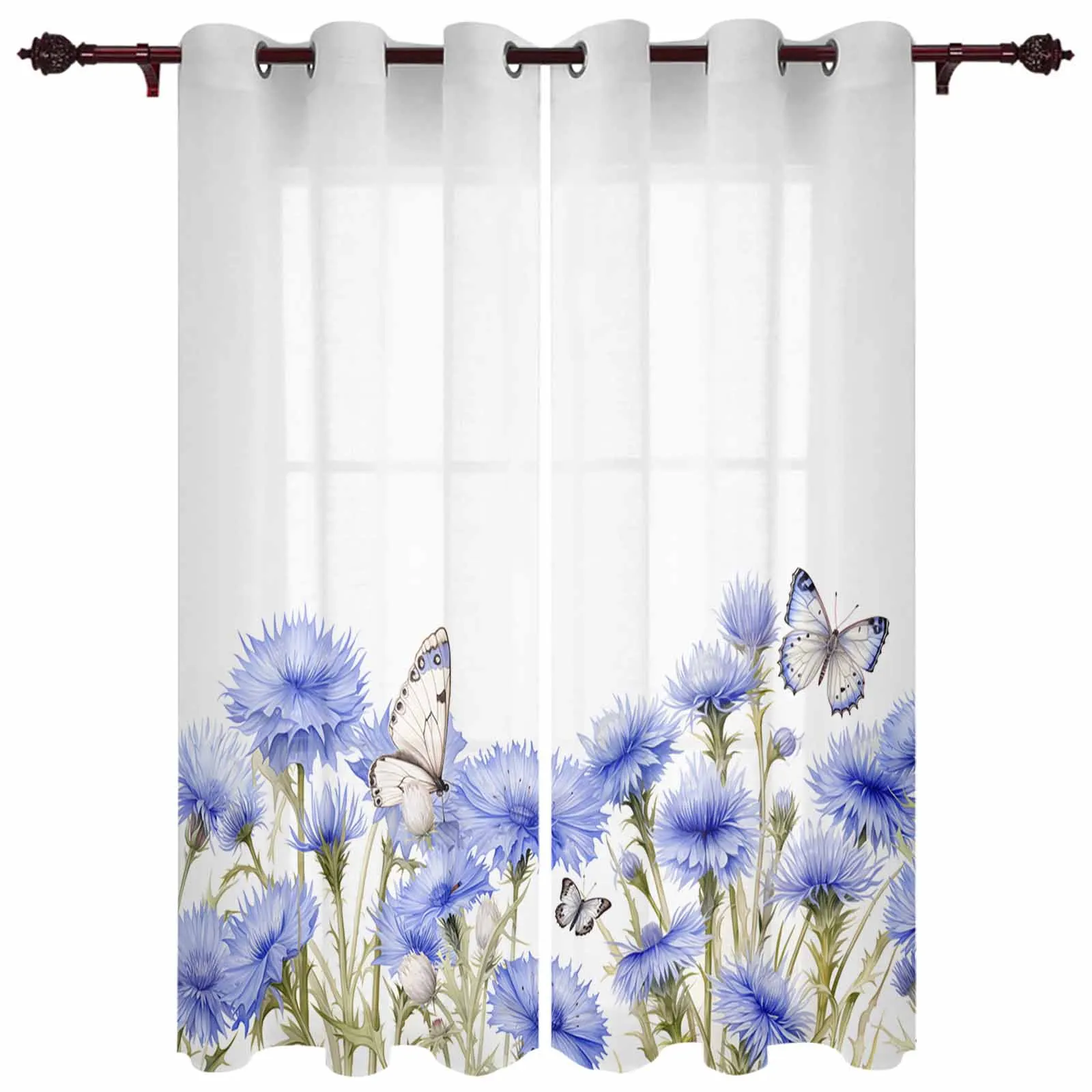 Country Spring Flowers Butterfly Window Curtains for Living Room Luxury Bedroom Curtain Kitchen Blinds Drapes Curtains