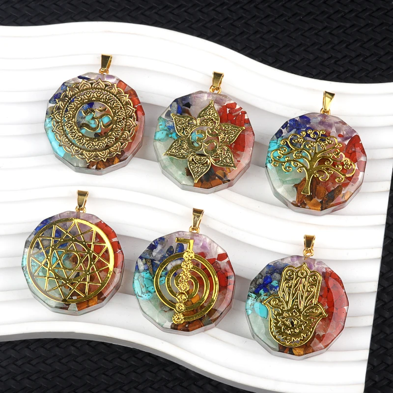 35mm forma hexagonal 7 chakra orgonite energia pingente cura energia contas de cristal para yoga meditação espiritual amuleto orgonite