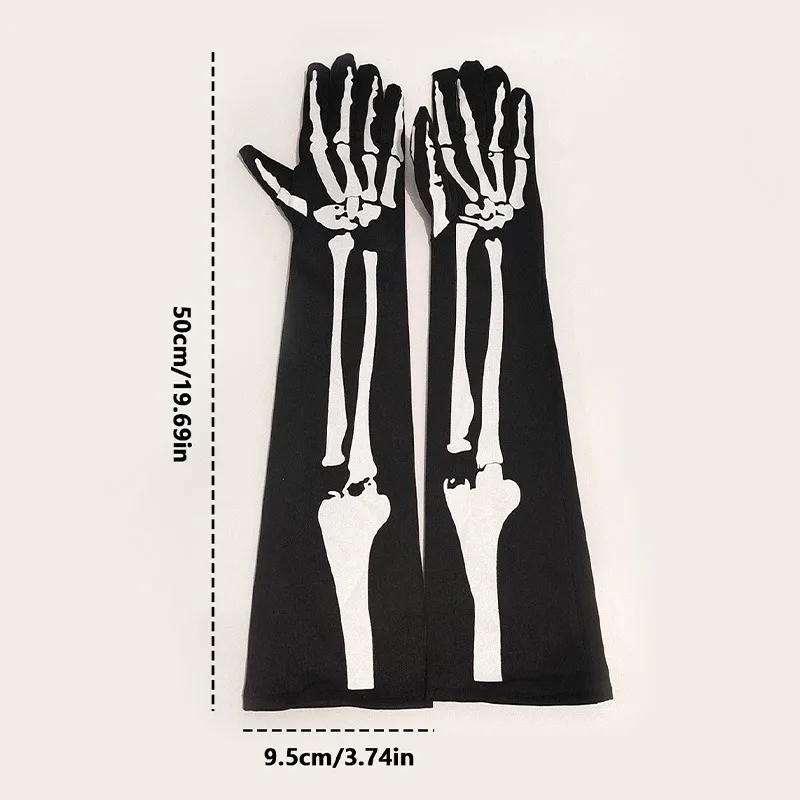 1pair Skeleton Gloves Halloween Prom Funny Holiday Party Makeup Accessories