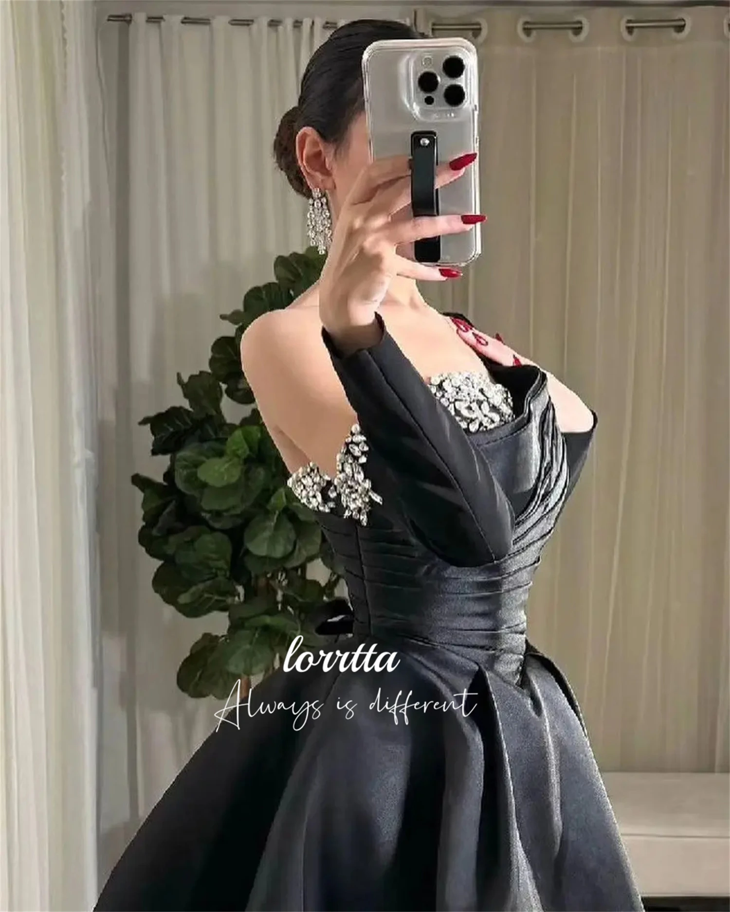 Lorrtta vestido de noite luxuoso decoração cetim vestido de baile linha formal uma vestidos de casamento pretos para ocasiões especiais personalizado