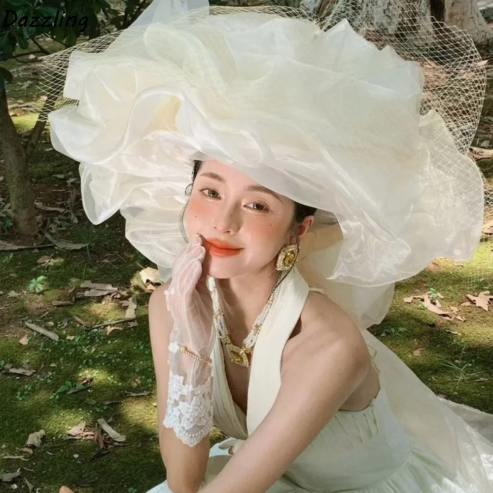 

Romantic French Style Bride Headdress Luxury Plus size Bridal Hats Elegant Photography Wedding Headwear Hair Accessories
