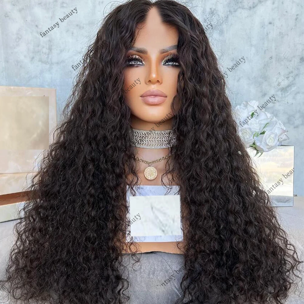 Long Jerry Curly V Part Wigs Human Hair Brazilian Remy Hair VPart Wig With Clips  Glueless 250 Density For Black Women 30