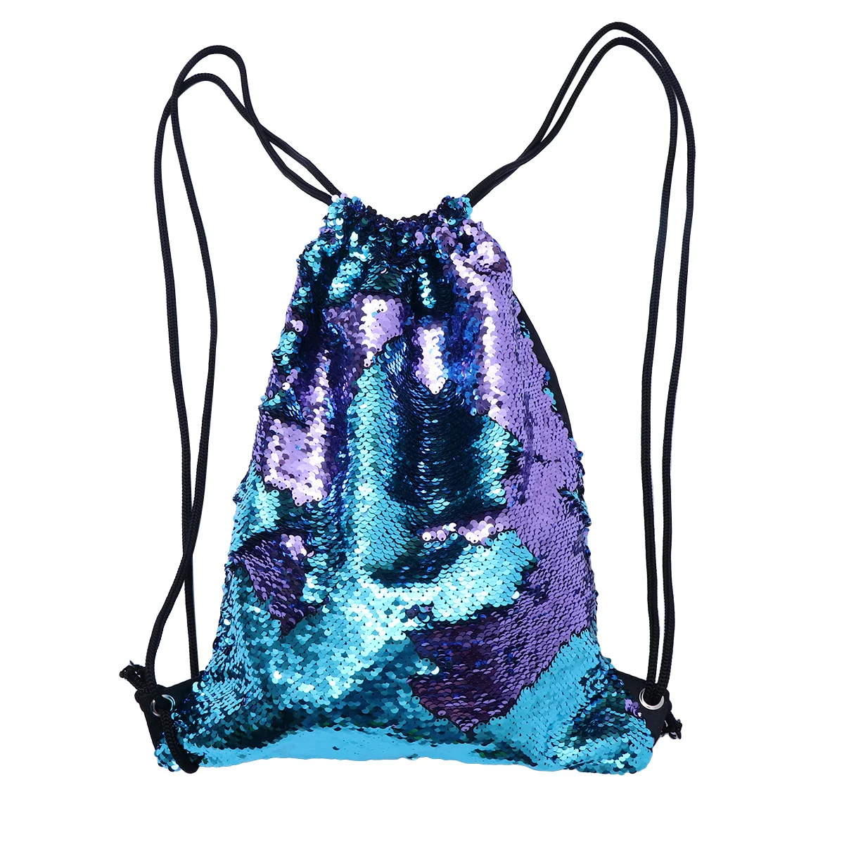 Blue Purple Sequin Backpack Premium Cloth Large Capacity Mermaid Drawstring Sack for Travel Hiking Beach School Women