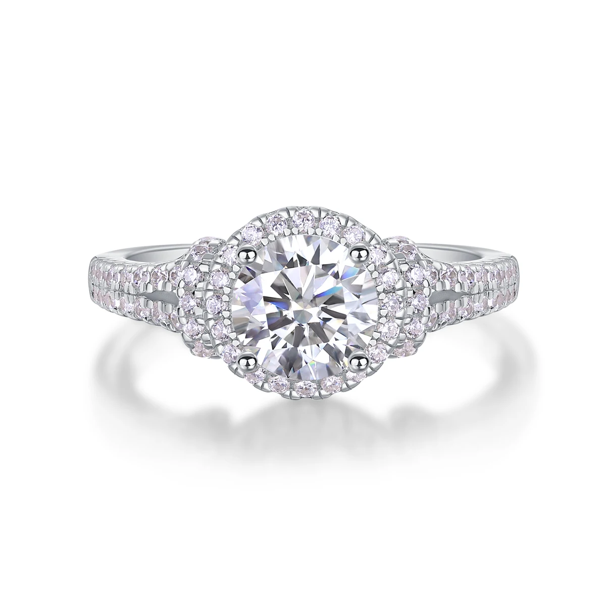 JIUZUAN 1Ct D Color VVS Moissanite Halo Ring, S925 Silver, 18K White Gold Plated, GRA Certified, Pass Diamond Tester, Perfect G