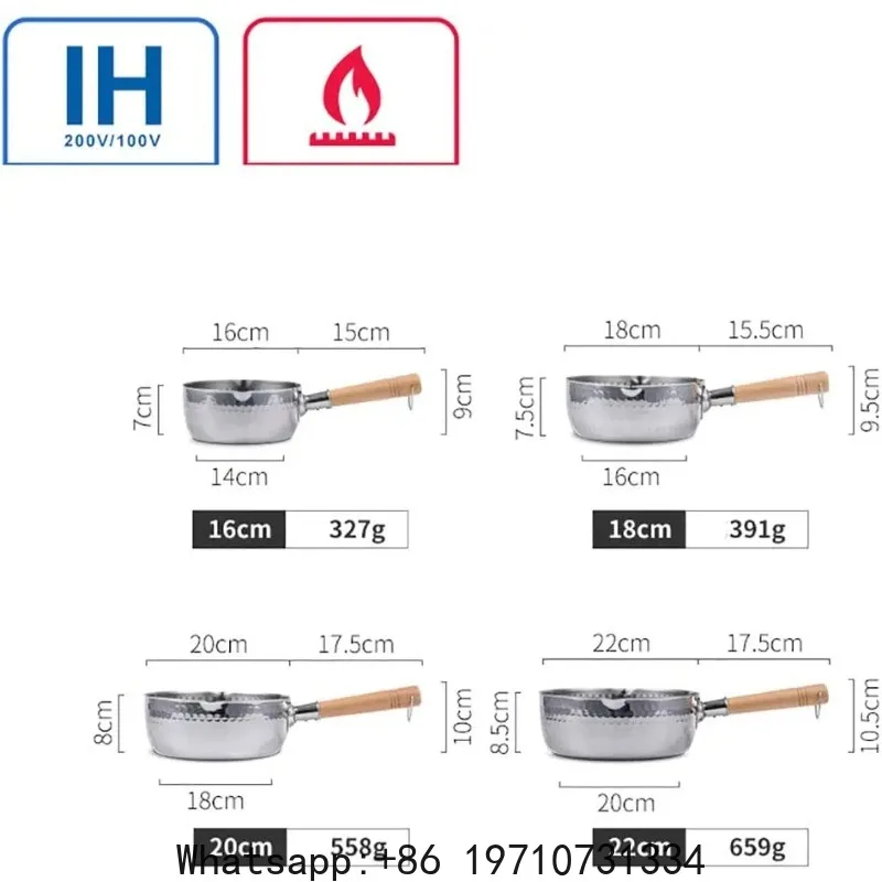 Stainless Steel Saucepan with Lid Solid wood handle with hook Multipurpose Sauce Pan with Pour Spouts, Sauce Pot, Cooking Pot