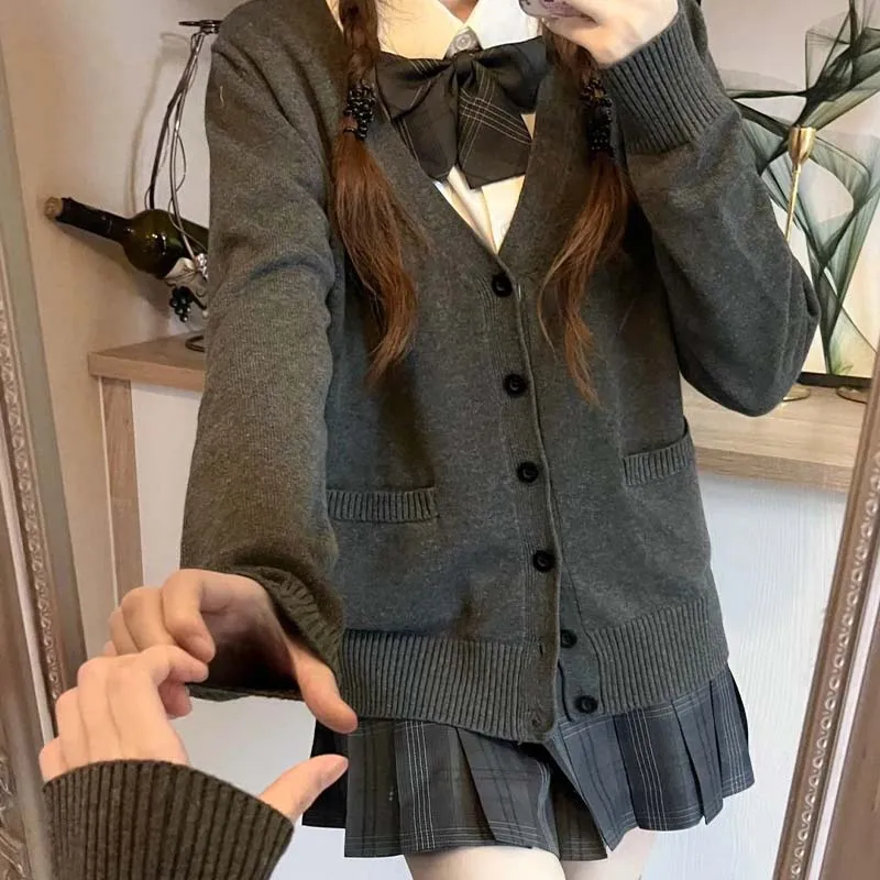 

Оригинальный униформа Jk, внешний свитер, вязаный кардиган в японском студенческом стиле + рубашка + юбка + галстук-бабочка, весенне-осенняя одежда