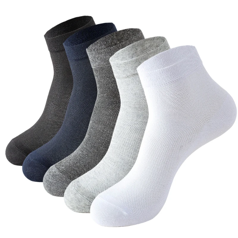 5Pairs Men Mesh Socks Organic Cotton Breathable Black White Business Sock Casual Athletic Spring Summer for Male Size EUR38-45