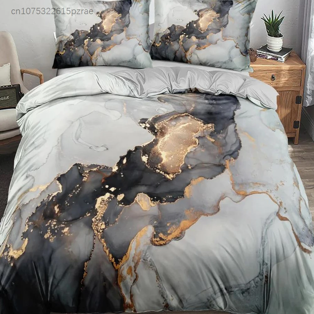 Classic 3D Marble Quilt Cover Set Bedding Sets Comforter Covers Pillowcases 3-Piece Duvet Cover Linens Bed 140x200 Bedspreads