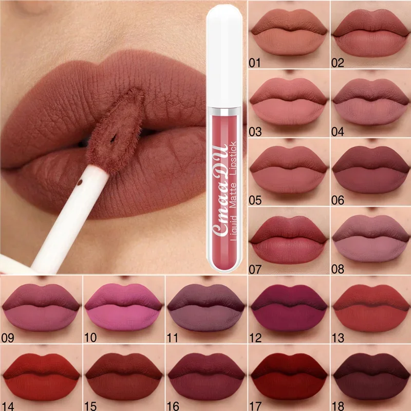 18 Farben matt Lip gloss wasserdicht langlebige Nudevelvet flüssige Lippenstifte nicht klebrige Tasse sexy rote Lippen tönung Make-up Kosmetik