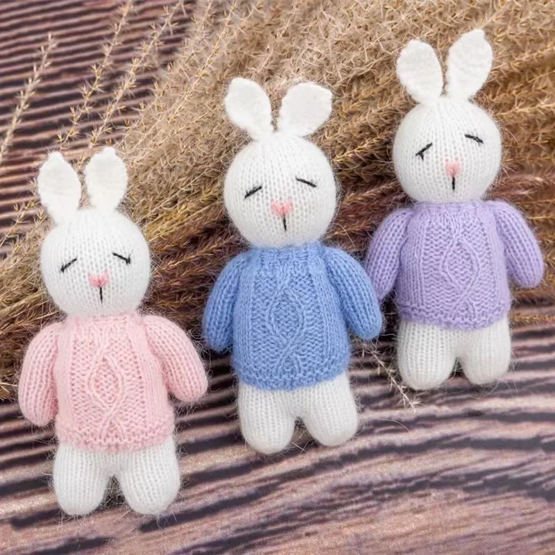 Knitted bunny doll baby comfort doll accessories crochet animal studio shooting props