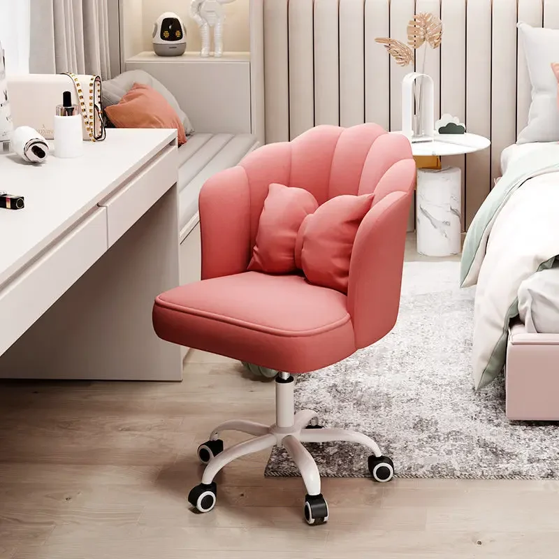 Rotatable lifting swivel chair with wheels portability bedroom comfortable seat back home Office computer stool pink chair