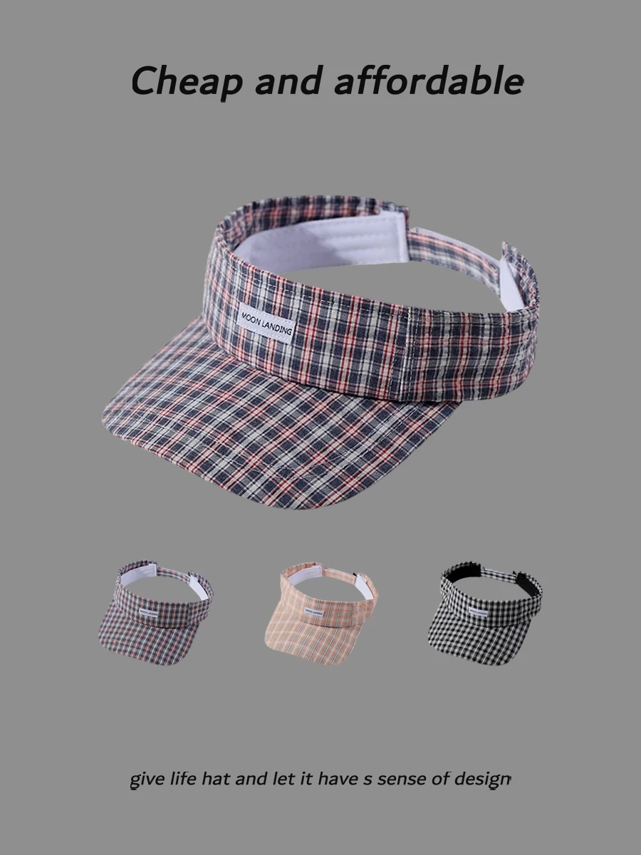 

2025 new plaid empty top hat spring and summer street versatile cap sun hat tide