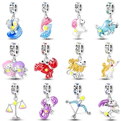 925 Sterling Silver Leo Libra Twelve Constellation Glow In The Dark Charms Pendants Fit Qikaola Original Bracelets DIY Jewelry