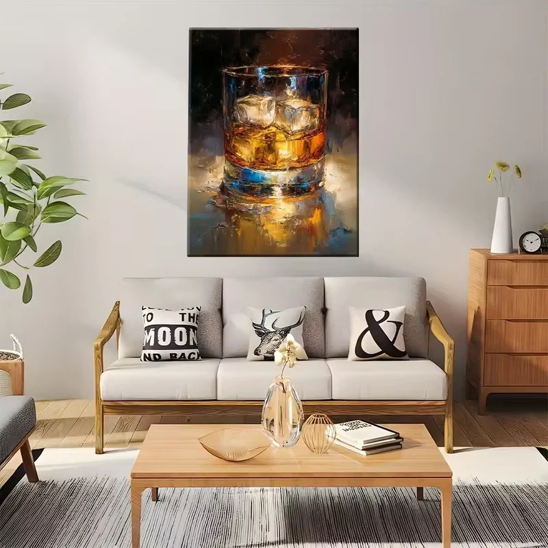Póster e impresiones de copa de whisky, pintura en lienzo de licores dorados y marrones, imagen artística de pared