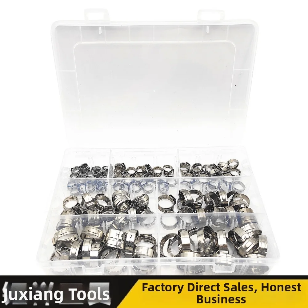 130pcs Stainless Steel Single Ear Hose Clamp Set For Automotive, Plumbing And Industrial Pipes Fastening Applications