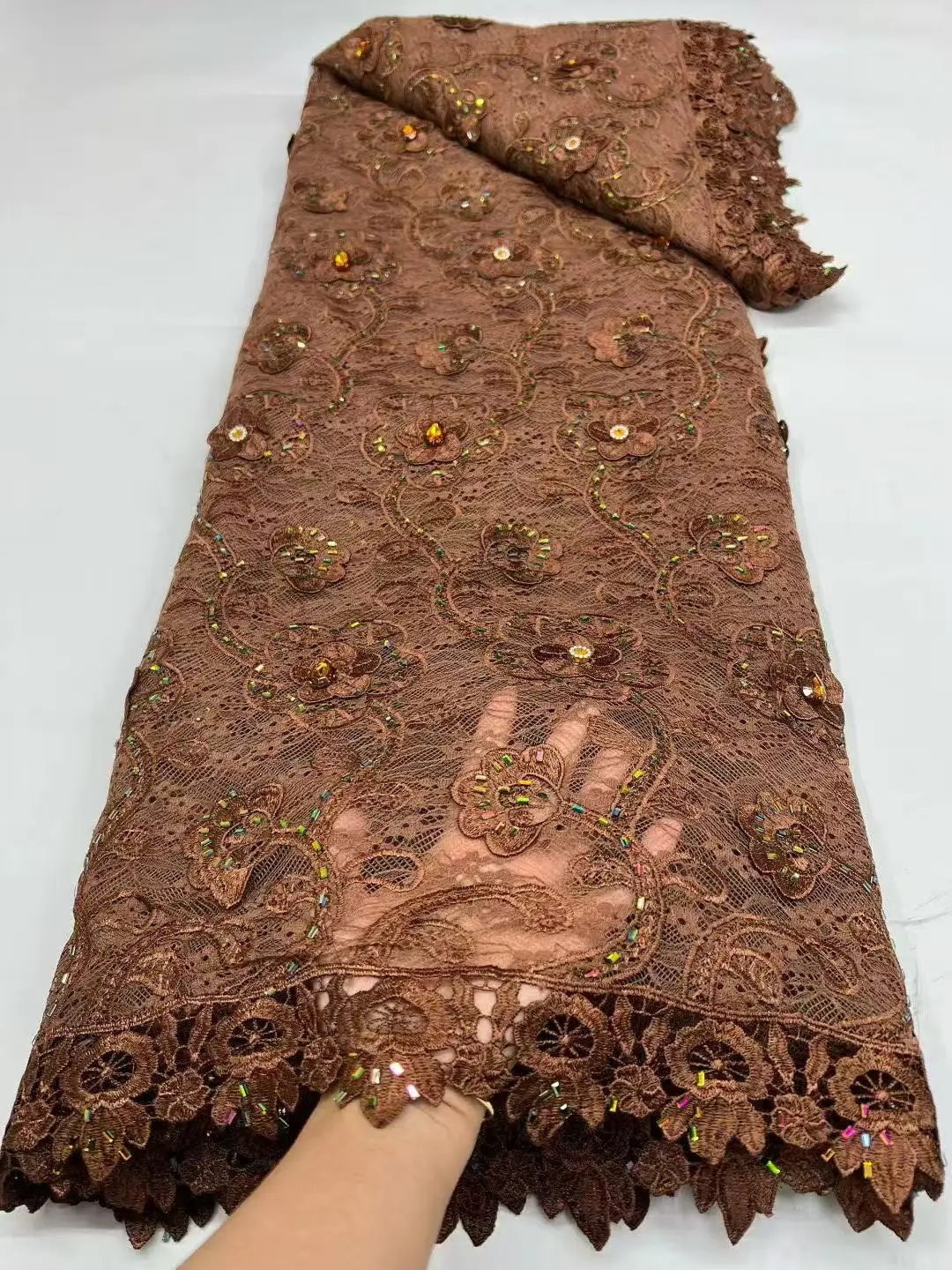 Luxury African Guipure Cord Lace Fabric With Rhinestone 2026 High Quality Water Soluble Lace Nigerian Party Dress Sewing 5 Yards