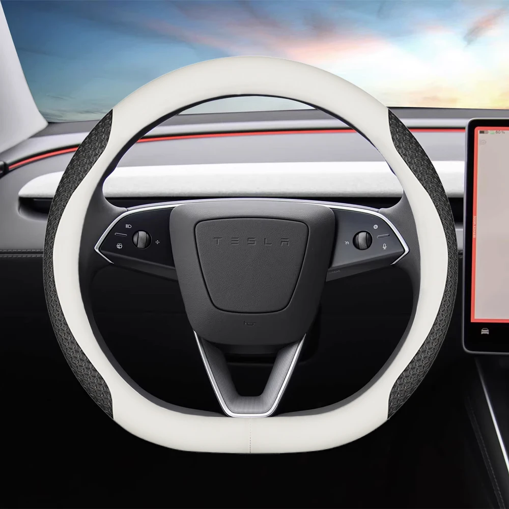 Heenvn Lenkradbezug für Tesla Model 3 Y Model Y Juniper Model 3 Highland 36cm Leder-Lenkradbezug Autozubehör – Detail 7