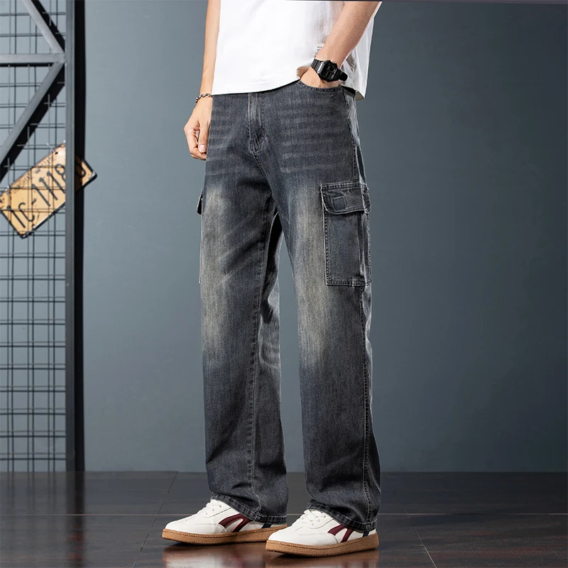 men's summer jeans Loose straight casual wide leg long pants men's fashion Men's multi-pocket cargo pants and jeans