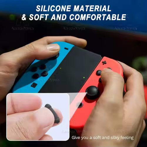 Joycon Joystick Replacement Cap for Switch/Switch Lite/Switch OLED Premium Thumb Grip Non-Slip Silicone Protective Cover - Black - Image 4