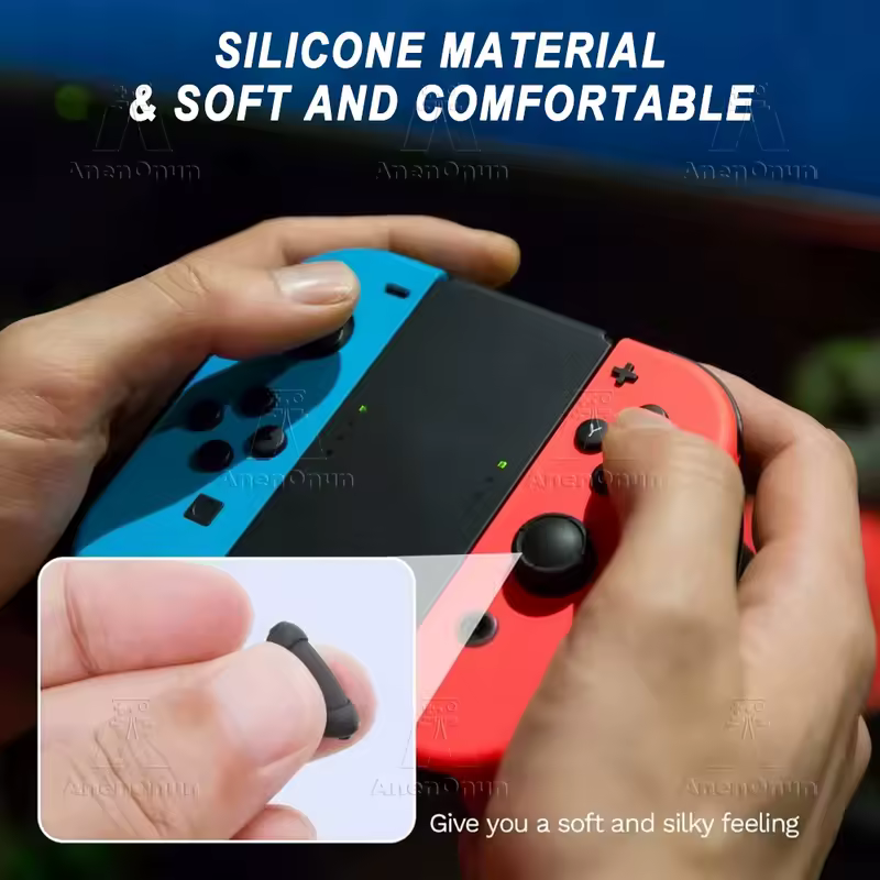 Joycon Joystick Replacement Cap for Switch/Switch Lite/Switch OLED Premium Thumb Grip Non-Slip Silicone Protective Cover - Black - Image 4