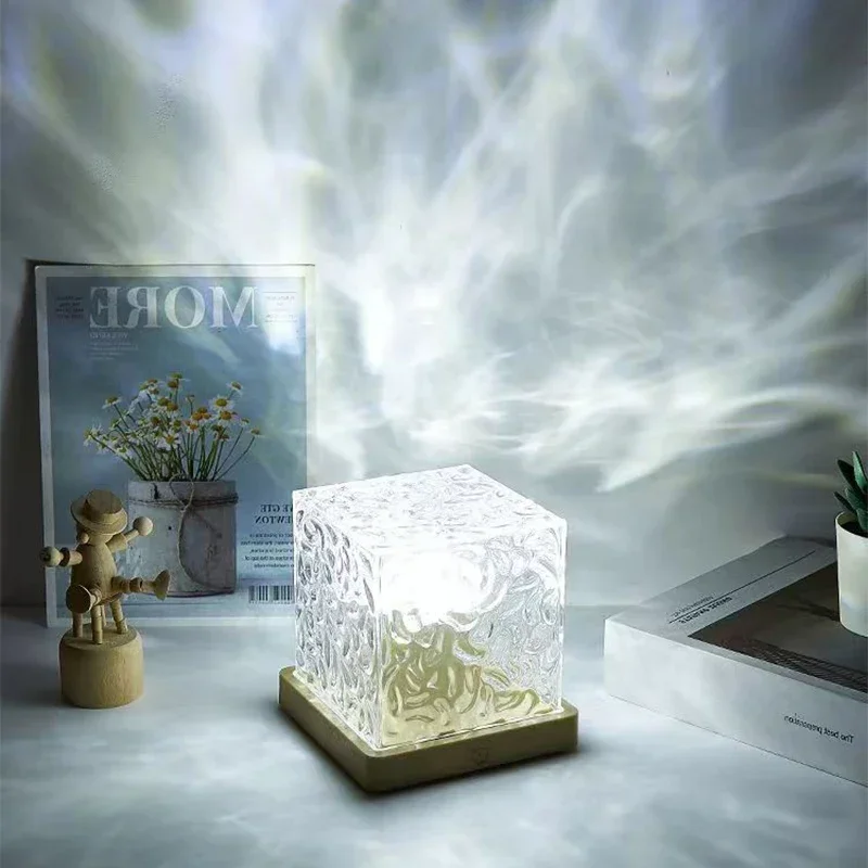 

Square Water Ripple Atmosphere Lamp Small Night Lamp Bedside Aurora Bedroom Flame Dynamic Desk Lamp Creative Girl Gift