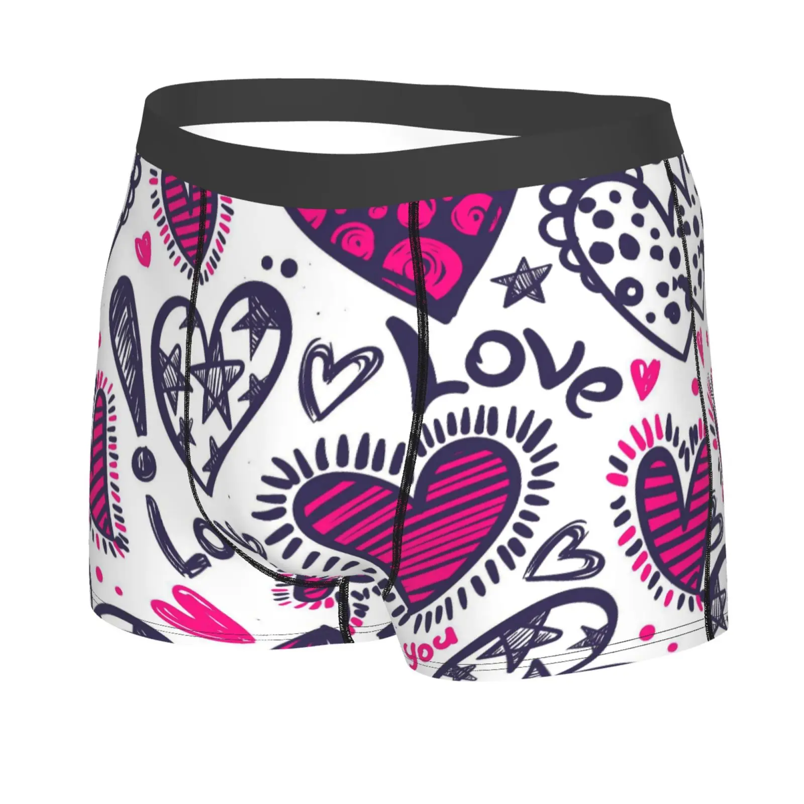 Love Hearts Pattern Men Printed Boxer Briefs Underwear Highly Breathable Boxer Shorts Panties Breathable Underpants for Homme