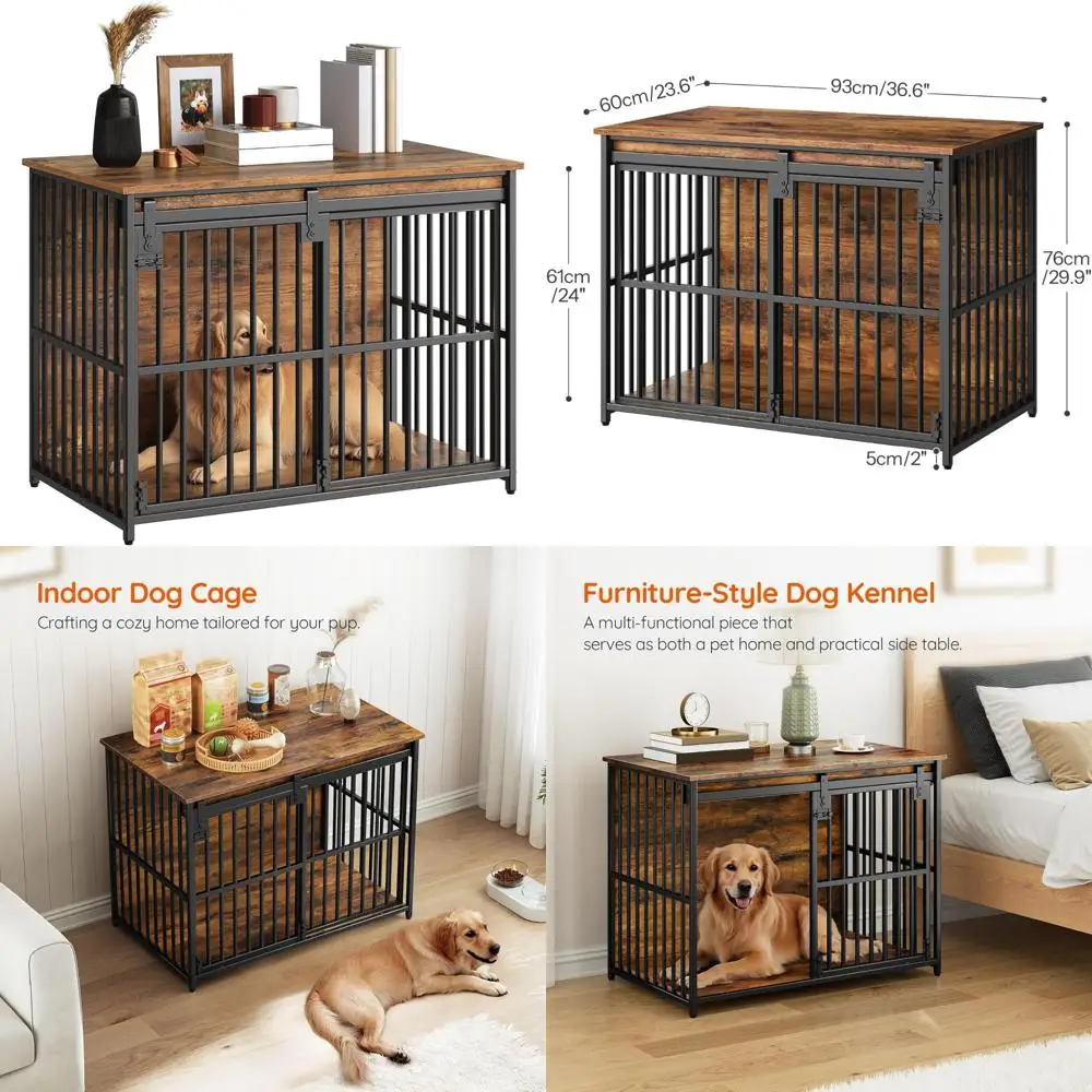 

Мебель для собачьего ящика HOOBRO, сверхпрочная будка для собак 36,6 с раздвижной дверью сарая, деревянная клетка для собак в помещении, декоративный боковой столик