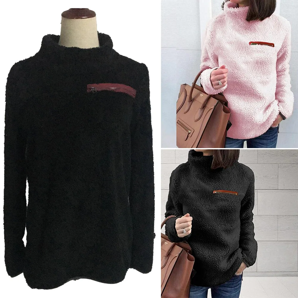 Frauen Fleece Pullover Pullover Stehkragen Thermal Winter Outwear für männliche tägliche Arbeit Reisen