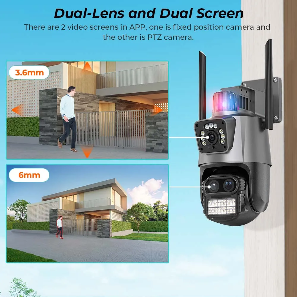 BESDER 8MP 4K PTZ Wifi Camera Three Lens with Dual Screen Multiple Ai Human Detect Wireless Outdoor Surveillance CCTV Camera