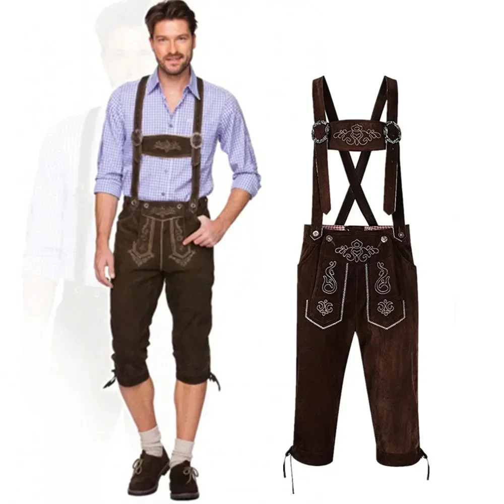 

Men Lederhosen Oktoberfest Costumes Man Bavarian Suspenders Rompers Set Male German Beer Festival Halloween Cosplay Party